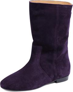 Женские закрытые сапоги с круглым носком до середины икры для широких голеней, низкий каблук, без застежки, модные теплые туфли, размеры 4-16 США Wo wagas, Purple