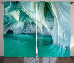 Шторы ABAKUHAUS Natural Rustic, цвет Marble Cave Lake, универсальные ленточные шторы для гостиной с петлями и крючками, 280 x 225 см, бирюзово-серый
