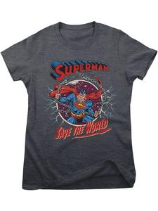 Футболка с надписью Superman Save The World Girly Tee серого цвета Superman