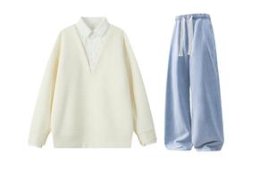 Повседневная спортивная одежда Unisex с лацканом Lapel Moderate X1617, оранжевый top+светло-синий jeans