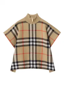 Двусторонний кейп в клетку BURBERRY KIDS, бежевый