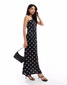 Платье-макси с вырезом халтер в черный горошек Object