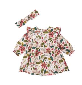 Праздничный комплект для девочки "Рождественская пуансеттия": платье и ободок Mudpie, Christmas