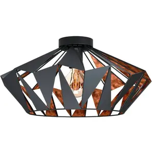 Потолочный светильник CARLTON 6, черно-медный, без ламп E27, в стиле ретро E27 1 шт. Лампа для гостиной, столовой, винтаж, с вырезами, индустриальный стиль, 23,5x47 см Eglo, черный