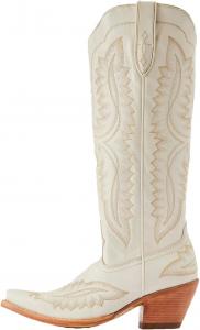 Женские ковбойские сапоги с острым носком, высокой толстой шпилькой и крупным дизайном в стиле вестерн Generic, Creamy-White