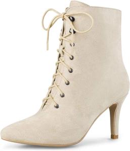 Женские ботильоны Allegra K с острым носком, шнуровкой и молнией на шпильке, Beige