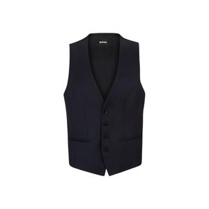 Однобортный жилет из натуральной шерстяной саржи BOSS, темно-синий