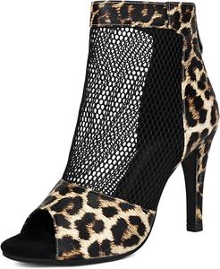 Mandiaupup Модные ботильоны с открытым носком из сетки и искусственной змеиным принтом, женские гладиаторские летние ботильоны с открытым носком, леопардовые ботильоны до щиколотки на высоком каблуке-стилетто, танцевальные, свадебные и вечерние сандалии