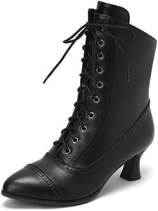 Женские викторианские ботильоны на каблуке-«кистен», с острым носком, для вечеринок, с кружевами и декоративной перфорацией, короткие мотоциклетные ботинки Glglgege, Black