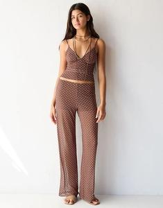 Коричневый топ в горошек Pull&Bear на бретельках