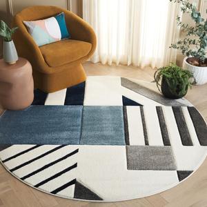 Ковер SAFAVIEH, 201 x 201 см, Hollywood Collection, круглый, Ivory & Blue, современный дизайн, без линьки и простой в уходе, идеален для помещений с высокой проходимостью в гостиной, столовой, спальне (HLW709A)