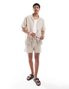 Рубашка с воротником-стойкой Goldsboro в полоску белого и серого цветов