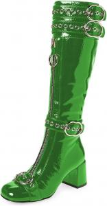 Женские сексуальные сапоги YDN до колена с круглым носком, ремешком с пряжкой, средним каблуком на толстом подошве, на молнии, для вечеринок, свиданий и повседневной носки, размеры 4-16 US, Green