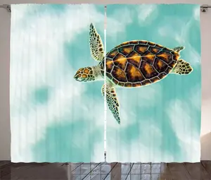 Штора ABAKUHAUS "Рустикальное море", милый детеныш черепахи, находящийся под угрозой исчезновения, универсальная тесьма для гостиной с петлями и крючками, 280 x 225 см, цвет "Бледно-кофейный морской пенистый коричневый" Abakuhaus