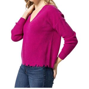 Потертый свитер с V-образным вырезом в пурпурном цвете Lilla P