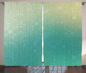 Штора ABAKUHAUS в стиле Абстрактный деревенский, узор Технологичный вектор, для спальни, присборенная тесьма с петлями и крючками, 280 x 245 см, нефритово-светло-зеленый Abakuhaus