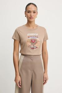 Хлопковая футболка Guess, коричневый