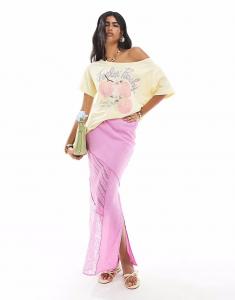 Длинная юбка ASOS DESIGN из льна и кружева в стиле пэчворк фиолетового цвета