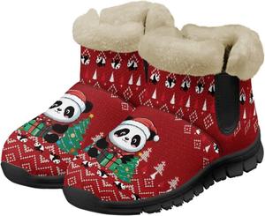 Зимние теплые ботинки для взрослых, ботильоны до щиколотки, легкое надевание и снятие, противоскользящие, легкие уличные обувь для женщин и мужчин Noprintge, Christmas Panda