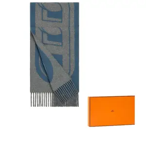 HERMES Кашемировый вязаный шарф мужской верблюжий с оранжевым, Camel