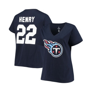 Женская футболка больших размеров Derrick Henry Navy Tennessee Titans с именем и номером с v-образным вырезом Fanatics, темно-синий