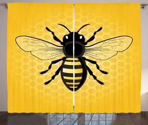 Штора ABAKUHAUS "Королева пчел" в деревенском стиле, детальный вид насекомых, универсальная ленточная штора для гостиной с петлями и крючками, 280 x 175 см, цвет "земляной желтовато-серый" Abakuhaus