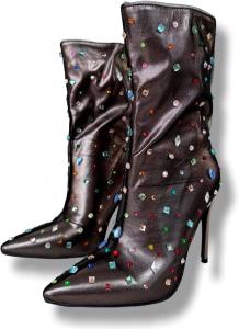 Женские сексуальные ботильоны на высокой шпильке Frankie Hsu, коричневые, красные, розовые, синие, зеленые с кристаллами и сеткой, большие размеры US5-14 для женщин и мужчин