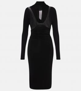 Платье миди из джерси со сборками Saint Laurent, Noir