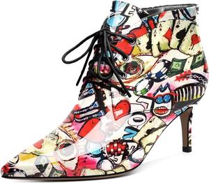Женские ботильоны Eldof на низком каблуке 2,5 дюйма с заостренным носком, шнуровкой и удобные для прогулок, Patent Multicolor