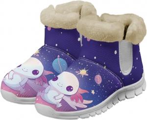 Женские слипоны для снега с мультяшным принтом, зимние теплые ботинки с меховой подкладкой, ботильоны для улицы с нескользящей мягкой уютной подошвой Qoiuvncy, Cartoon Salamander