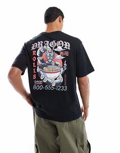 Футболка & SONS свободного кроя с принтом суши на спине черного цвета Only & Sons