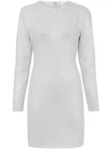 Платье мини с длинными рукавами и эффектом металлик Hervé Léger, серебряный