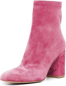 Женские ботильоны Miss Left с массивным высоким каблуком, круглым носом, молнией сзади, стильные, повседневные, для вечеринок, удобные, короткие, размер 4-16 US, Hot Pink