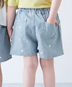 Джинсовые шорты для девочек с вышитыми сердечками и цветами, весна/лето 2026 Devirock, цвет 010-Flower-Chemical Sax