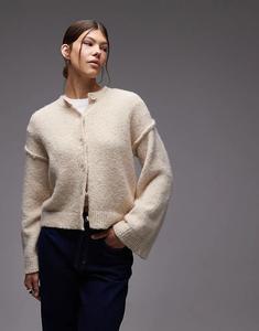 Вязаный кардиган ASOS DESIGN с открытыми швами из шерсти кремового цвета