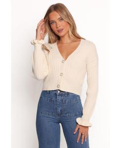 Женский вязаный свитер Zana с ребристой отделкой и оборками на манжетах Petal and Pup, Cream