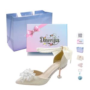 Dawei's house Дом Dawei Тонкие каблуки Высокие каблуки Женские Подарочный набор Шампань Бант Коробка с подарком, цвет Champagne Bowknot Box with Gift Included