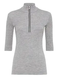 Ребристый топ с застежкой-молнией на горловине Brunello Cucinelli, серый