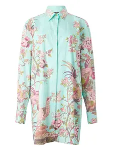 Платье-рубашка мини с цветочным узором Roberto Cavalli, зеленый