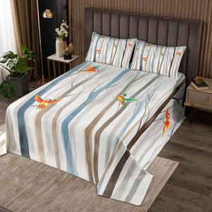 Erosebridal Комплект постельного белья Kawaii Parrot с абстрактным водяным рисунком лесного пейзажа в сине-коричневых тонах, Orange Brown Blue