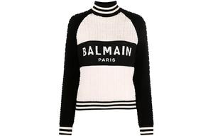 Воротник-стойка Монохромный Жаккардовый Свитер BALMAIN, Черный Белый
