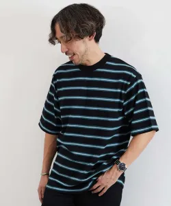 Футболка с коротким рукавом в полоску, 100% хлопок, устойчивая к стирке, свободного кроя, размер 26SS, для взрослых Devirock, цвет 010-Black-Dusty Blue