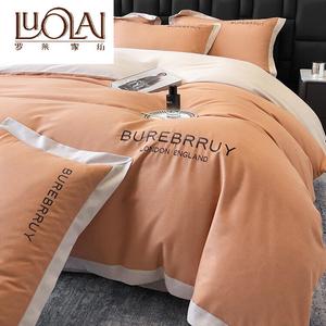 LUOLAI HOME Комплект постельного белья 2.0м, 220x240 см, ткань фланель, вышивка, оранжевый