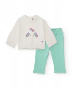 Комплект белая толстовка и штаны цвета морской волны для младенца Tuc tuc