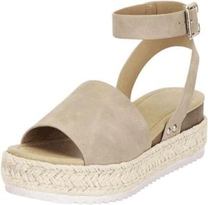 Женские сандалии Ladmiple с клиновидным каблуком, удобные и стильные, на липучке и пряжке на щиколотке, летние повседневные пляжные обувь с открытым носком и платформой, Khaki