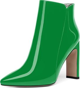 Женские ботильоны FEMSTEP с молнией, лакированные, для вечеринок, с заостренным носком, на массивном каблуке, высотой до щиколотки, каблук 10 см, Green