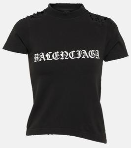Готическая футболка из усаженного хлопкового материала Balenciaga, Faded Black/White