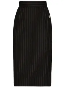 Полосатая юбка миди из смесовой вирджинской шерсти DOLCE & GABBANA, черный