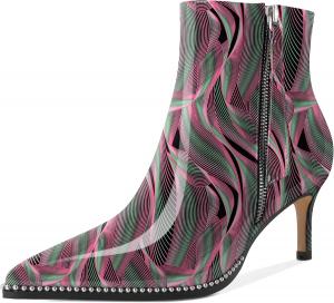 Younton Женские сапоги с низким каблуком, заостренный носок с бусинами, короткие сапоги, молния, каблук-кошечка, 6,3 см