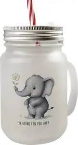 Стакан для питья "Серый слон - Цветы для тебя" в банке Мейсона с ручкой и крышкой speecheese